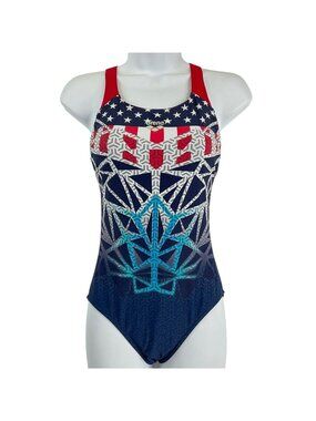 Arena Swimsuit Women's Sz 34 Blue Red Bishamon USA Swim Pro Back One Pc $78 Nwt